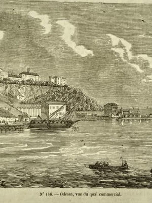 Ξυλογραφία του 1854 με το εμπορικό λιμάνι της Οδησσού