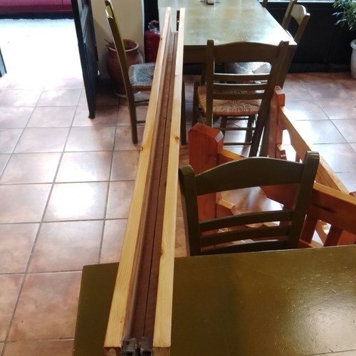 Wooden pine bed used in excellent condition with slats
