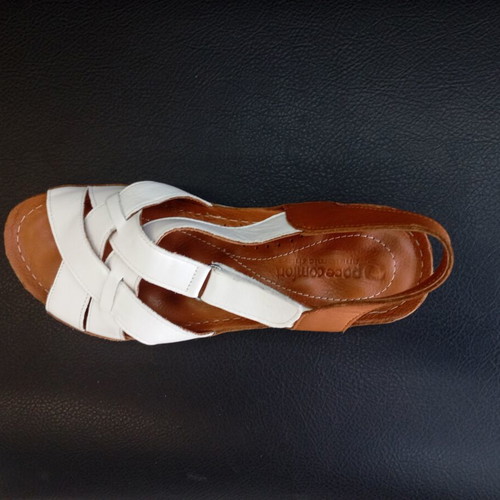 Leather platform sandals white and tan, new