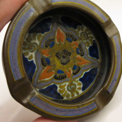 Vintage ceramic ashtray from Holland 1960s used, hand-painted