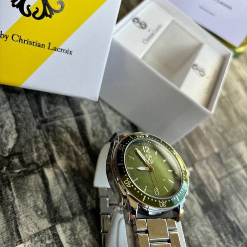 Christian Lacroix men's watch new with green dial and silver bracelet