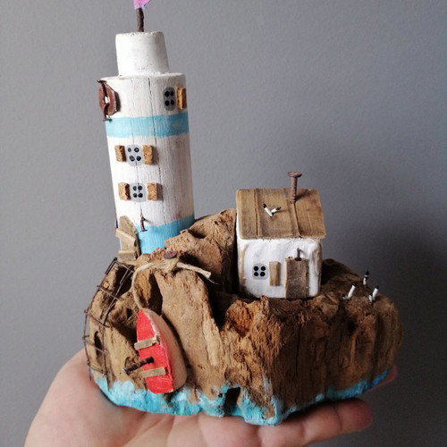 Shabby chic lighthouse decoration with house new