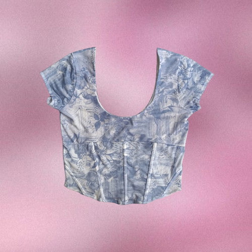 White Corset Top with Light Blue Prints like new, size M
