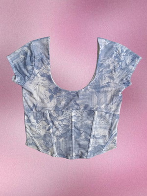 White Corset Top with Light Blue Prints like new, size M