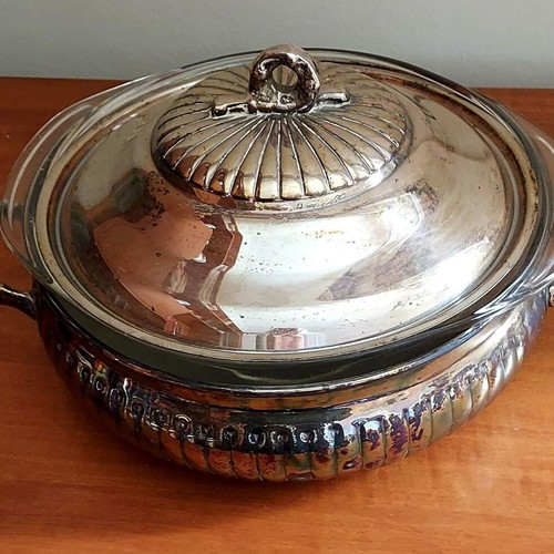Silver-plated serving dish used, handmade carved