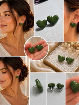 Forest Green Earrings handmade from polymer clay with steel fasteners