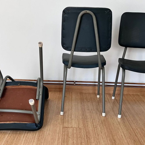 Metal chairs used, set of 3 with vinyl upholstery