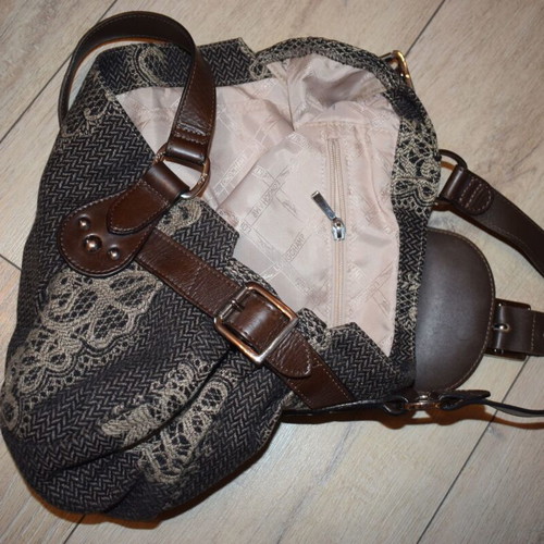 Longchamp Idole fabric and leather vintage handbag like new, brown