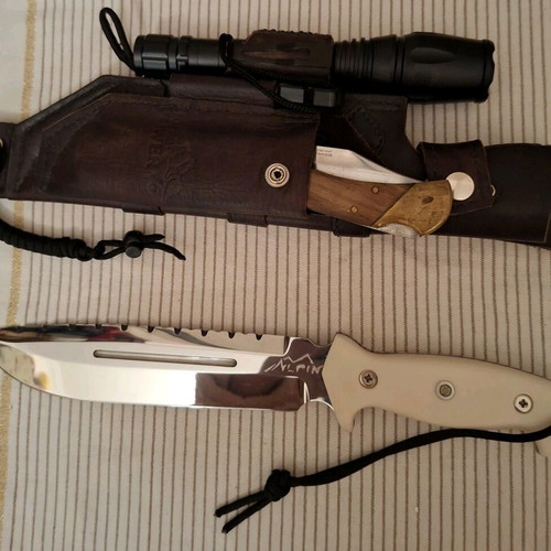 Alpin survival knife modified new with leather sheath and set