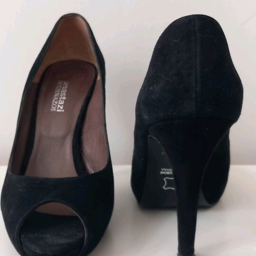Anastazi Bournazos peep toe pumps black suede leather 10cm size 36 like new