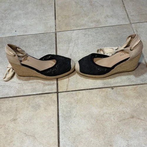 Plato platform sandals used, black cream, size 38, 8-10 cm heel