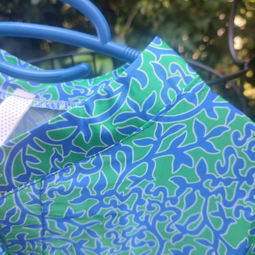 Shirt unused with mao collar and trois-quarts sleeves, one size, blue and green