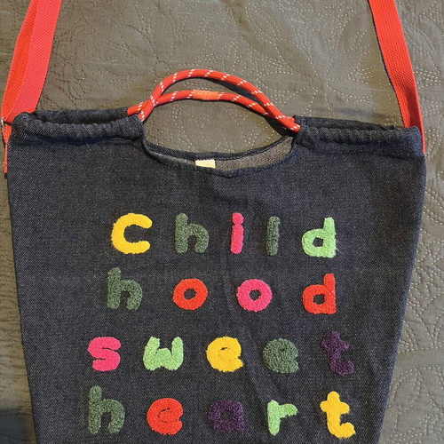 Casual denim tote bag with colorful embroidered letters, new