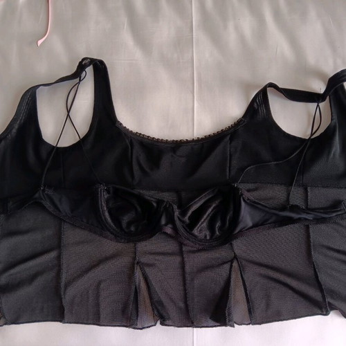Blouse-bustier used, black tulle with built-in bra, size S