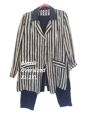 Vintage blazer 90s striped black beige XL-2XL like new