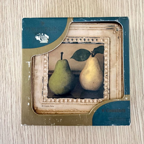 Pimpernel Vintage Coaster Set of 6 with Pear Design by Cristin Atria like new