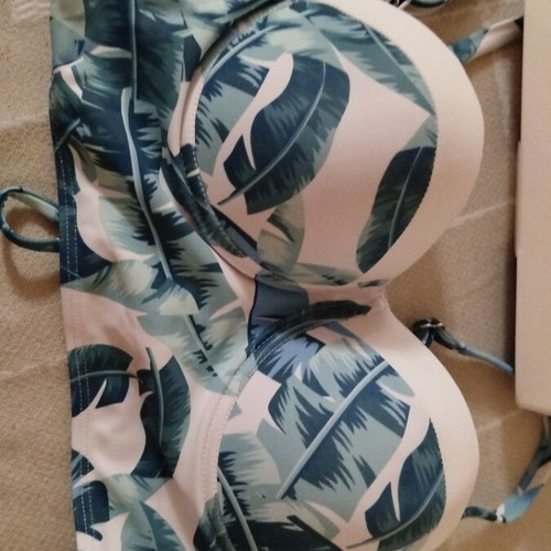 Bikini swimsuit size L new, narrow fit, white and turquoise