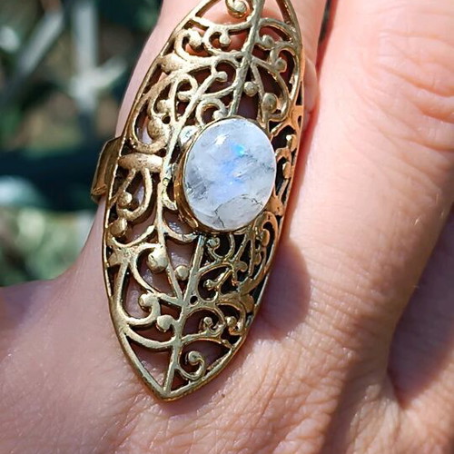 Brass ring with moonstone, size 7 US, new