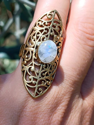 Brass ring with moonstone, size 7 US, new