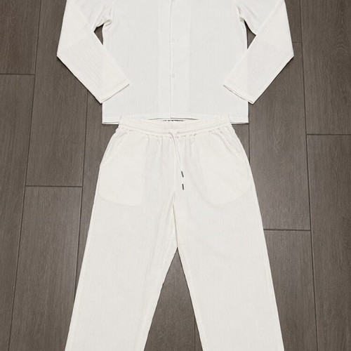 Men's white summer set like new, long-sleeve shirt and comfortable pants