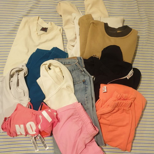 Clothing bundle used, women's and unisex, various sizes S, M, colorful