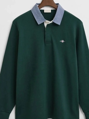 Gant heavy rugger long sleeve polo shirt XL, like new, dark green