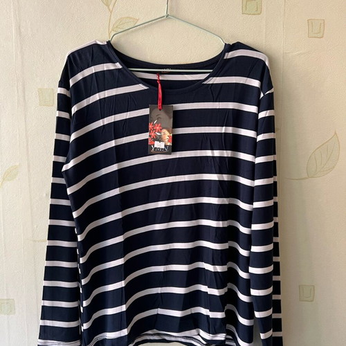 A-Style cotton blouse new, dark blue with white stripes, size L