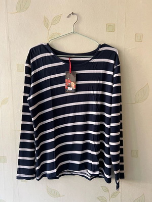A-Style cotton blouse new, dark blue with white stripes, size L