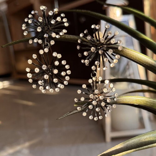 Sea Urchin Earrings used with crystals in black metallic tone