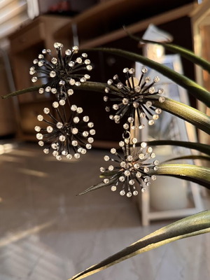 Sea Urchin Earrings used with crystals in black metallic tone