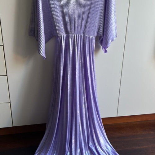 Purple Lilac Pleated Long Dress M/L metallic new