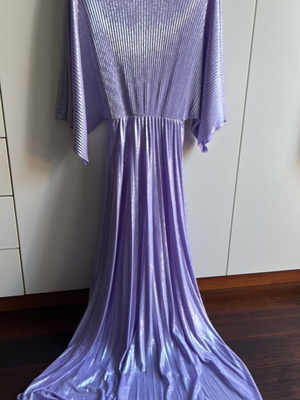 Purple Lilac Pleated Long Dress M/L metallic new