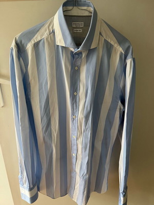 Brunello Cucinelli blue and white striped shirt like new, size L