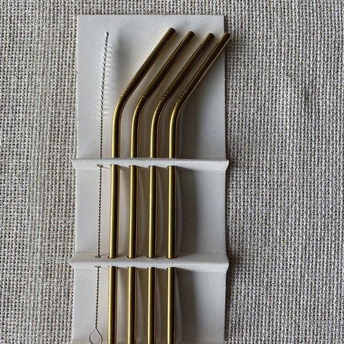 Stainless Steel Curved Straws Set of 4 with Cleaning Brush like new