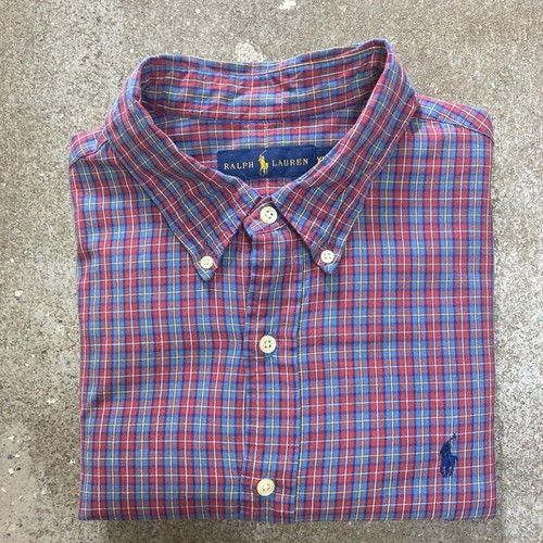 Ralph Lauren Oxford long sleeve shirt XL, red green checked, navy pony