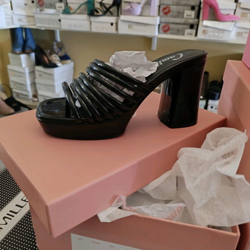 Mule black patent leather with square block heel Camille new