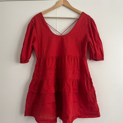 Mango flowy cotton dress used, size S, red