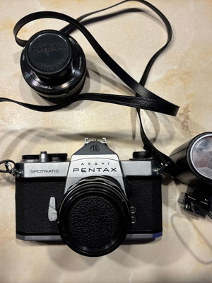 Pentax Sportmatic camera used with 2 lenses and flash
