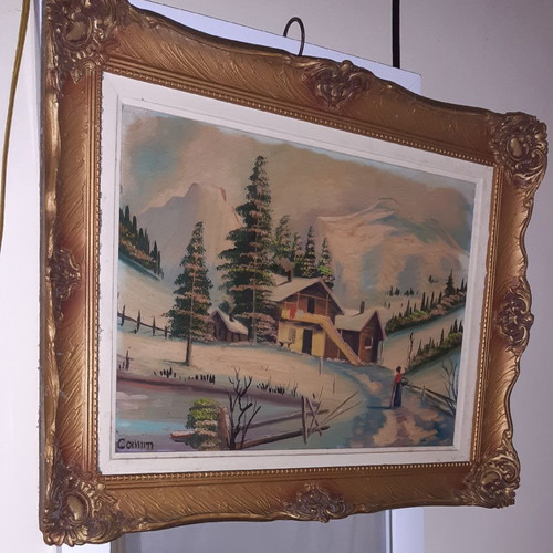 Signed painting in vintage carved frame like new