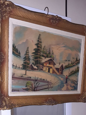 Signed painting in vintage carved frame like new