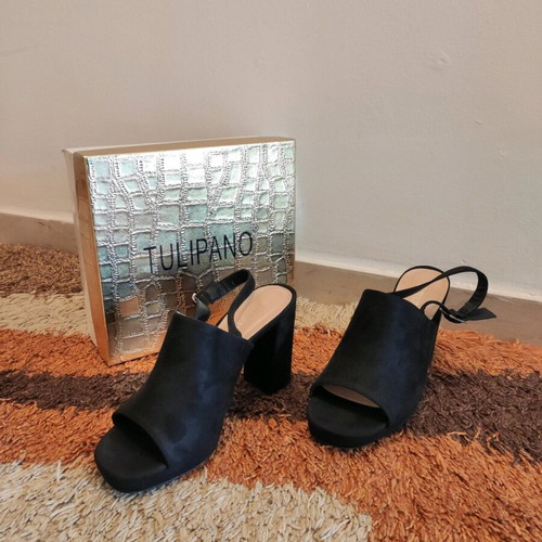 Tulipano women's black shoes with ankle strap and 10cm heel new
