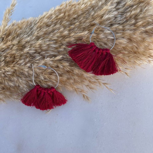 Hoop earrings with burgundy tassels new