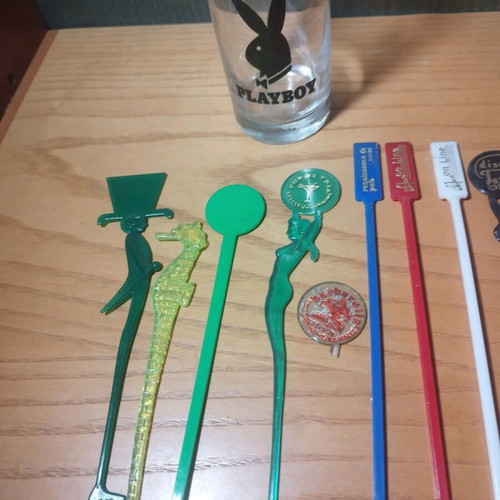 Playboy glass used with disco 80s stirrers