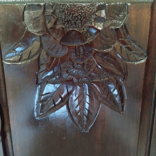 Vintage wood carved bedside cabinet refurbished, Art Deco style