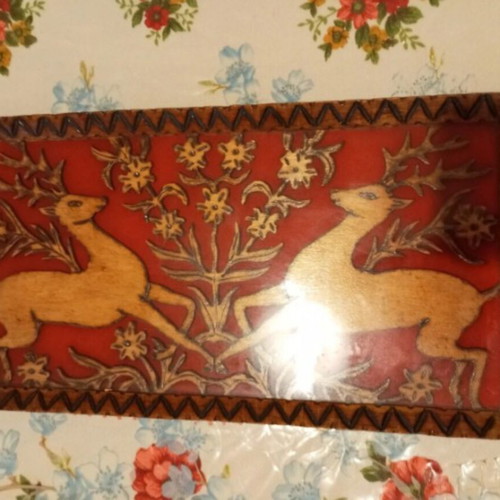 Wooden tray with deer like new, handmade