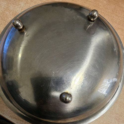 Rostfrei serving platter used, round 22cm, stainless steel with gold accents