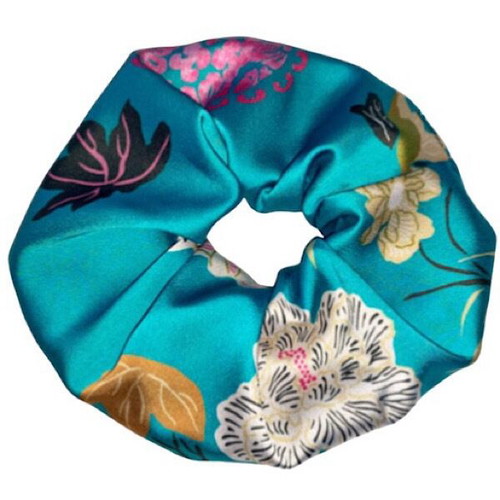 Yiasemi Scrunchie Floral Turquoise Satin New