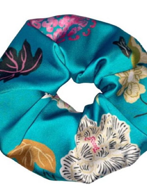 Yiasemi Scrunchie Floral Turquoise Satin New