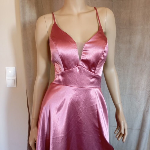 Satin dress new with adjustable straps, pink, size small