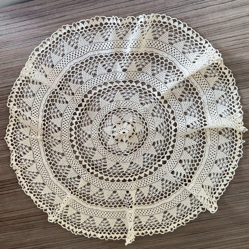 Round beige handmade doily, 45cm diameter, like new